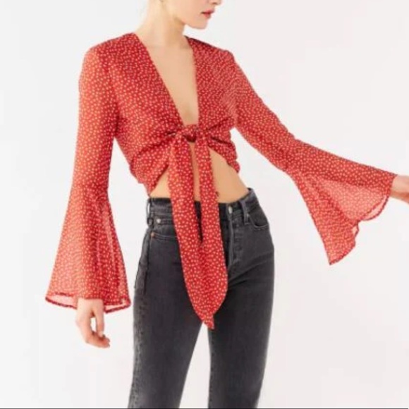 Urban Outfitters Tops - UO Star Print Bell Sleeved Blouse with Tie Front